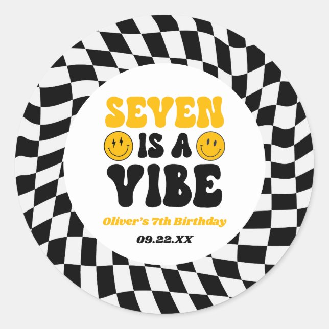 Pegatina Redonda Seven Is A Vibe Retro Séptimo Cumpleaños 7 (Anverso)