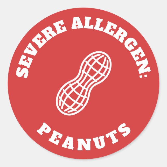 Pegatina Redonda Severe Peanut Allergy Warning Sticker Medical Aler (Anverso)