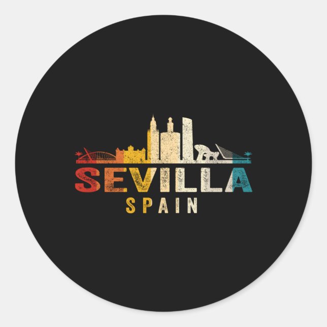 Pegatina Redonda Sevilla Skyline España (Anverso)