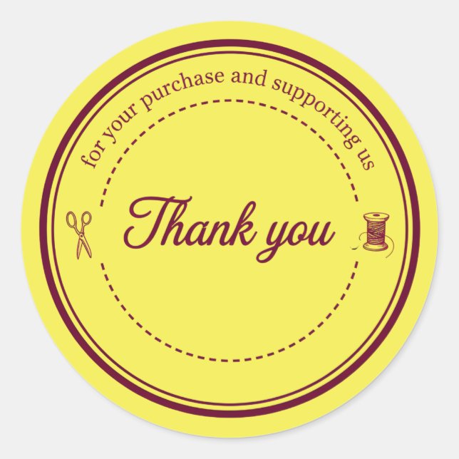 Pegatina Redonda Sewing Icons Thank You Business Sticker (Anverso)