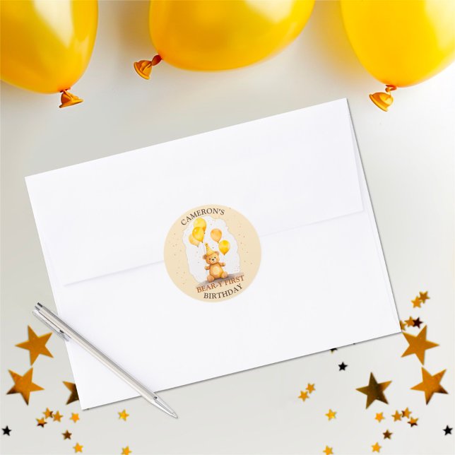 Pegatina Redonda Sexo de nacimiento del primer cumpleaños: oso amar (Subido por el creador)