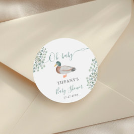 Pegatina Redonda Sexo de pato Verde Neutral Favor de Baby Shower