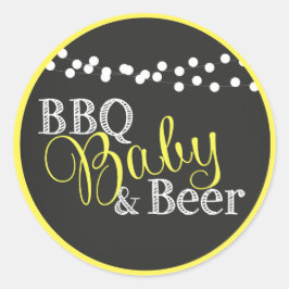 Pegatina Redonda Sexo Neutral Amarillo Baby Shower BBQ Beer