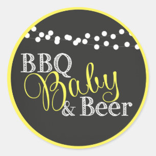 Pegatina Redonda Sexo Neutral Amarillo Baby Shower BBQ Beer