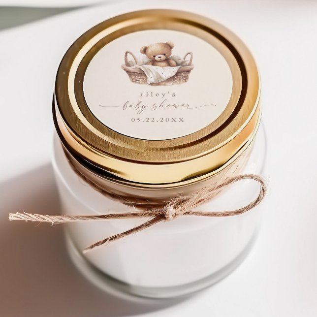 Pegatina Redonda Sexo Neutral Teddy Bear Boho Baby Shower Favor (Bender Neutral Teddy Bear Boho Baby Shower Stickers.)