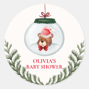 Pegatina Redonda Sexo Neutral Teddy Bear Winter Baby Shower