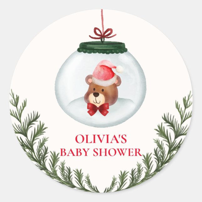 Pegatina Redonda Sexo Neutral Teddy Bear Winter Baby Shower (Anverso)