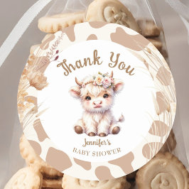 Pegatina Redonda Sexo neutro en Baby Shower Boho de la vaca sagrada