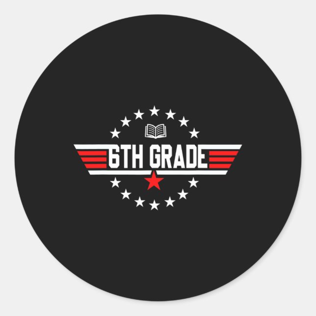 Pegatina Redonda Sexto Grado De Regreso A La Escuela Primer Día Niñ (Anverso)