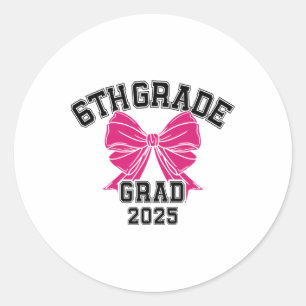 Pegatina Redonda Sexto Grado Grado 2025 Bow Escuela Primaria Gr