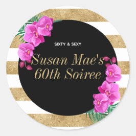 Pegatina Redonda Sexty y Sexy Gold Black 60th Birthday Soiree