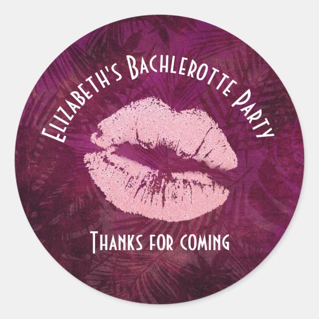 Pegatina Redonda Sexy Purpurina Rosa Liga Glamoroso Fiesta Gracias (Anverso)