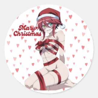 Pegatina Redonda Sexy Santa Marry Cristmas Wrapped Anime Girl