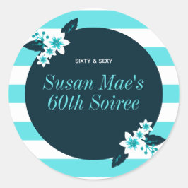 Pegatina Redonda Sexy y Verde azulado blanco 60 años de vida Soiree