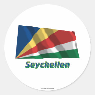 Pegatina Redonda Seychelles Fliegende Flagge mit Namen