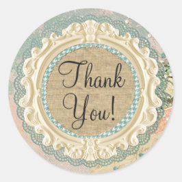 Pegatina Redonda Shabby Chic French Frame Vintage Shop Gracias