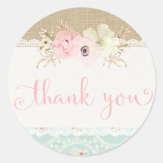 Pegatina Redonda Shabby Chic Gracias Pegatinas