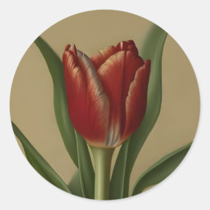 Pegatina Redonda Shabby Chic Lovely Red Tulip
