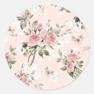 Pegatina Redonda Shabby chic, moda francesa, vintage, floral, rústi