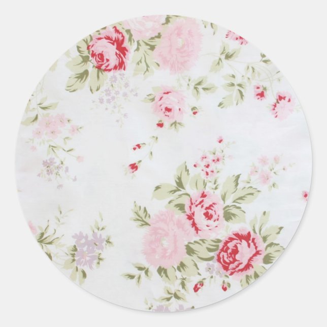 Pegatina Redonda Shabby Chic Rosa Floral (Anverso)