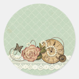 Pegatina Redonda Shabby Chic Rose y Joyería Vintage Rústica Boutiqu
