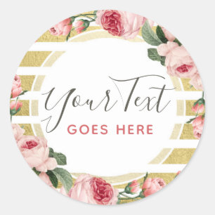 Pegatina Redonda Shabby Chic Vintage Rosas y bandas de oro modernas