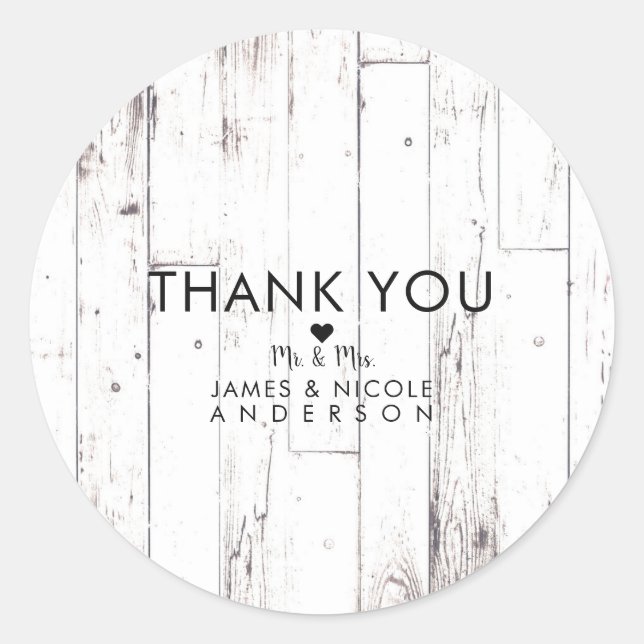 Pegatina Redonda Shabby Chic White Wood Rústico Granero Favorito (Anverso)