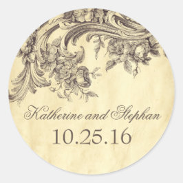 Pegatina Redonda Shabby Vintage Florece Elegante Boda