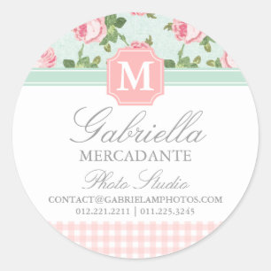 Pegatina Redonda Shabby y Moda Vintage Rosa Floral personalizada