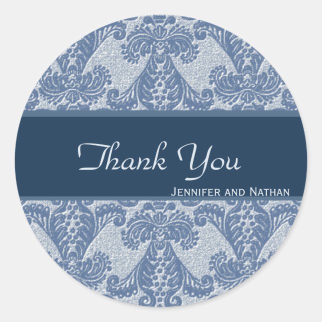 Pegatina Redonda Shades of Blue Damask Gracias (Anverso)