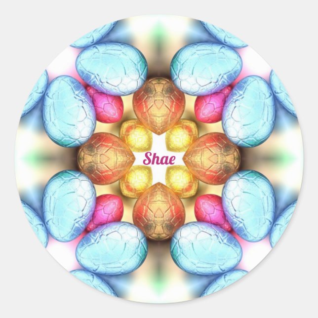 Pegatina Redonda SHAE EASTER: ¡WOW! Huevos de bonito para dar Pascu (Anverso)