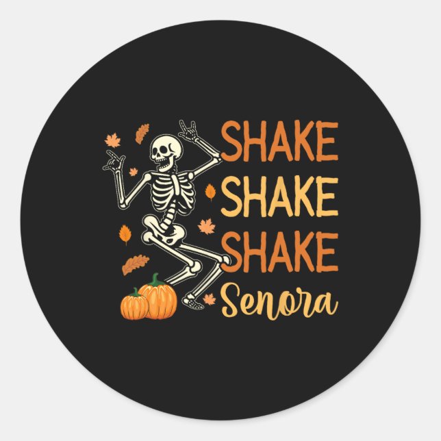 Pegatina Redonda Shake Shake Senora Funny Skeleton Pumpkin Hallowee (Anverso)