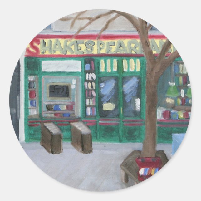 PEGATINA REDONDA "SHAKESPEARE EN PARÍS" (Anverso)