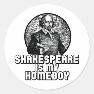 Pegatina Redonda Shakespeare es mi hogar