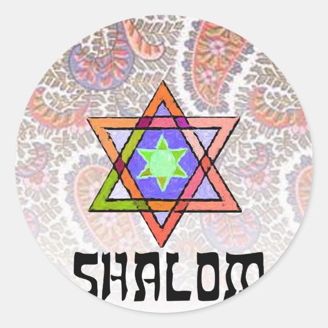 Pegatina Redonda Shalom Pink Paisley (Anverso)