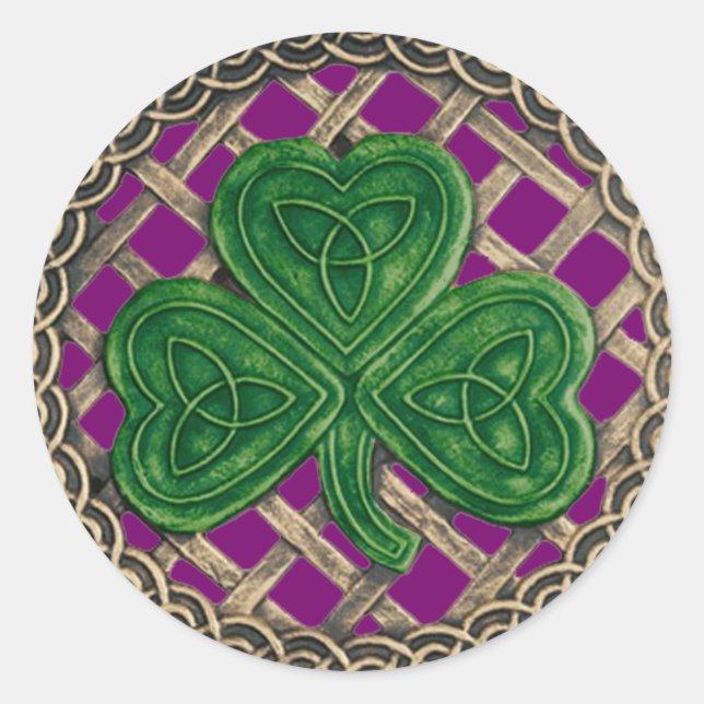 Pegatina Redonda Shamrock and Celtic Knots Pegatinas Purple (Anverso)