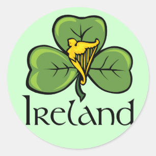 Pegatina Redonda Shamrock and Harp de Irlanda