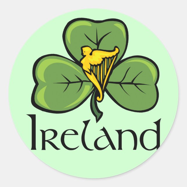 Pegatina Redonda Shamrock and Harp de Irlanda (Anverso)