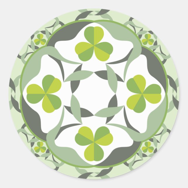 Pegatina Redonda Shamrock Celtic Inspired Pattern St. Patrick's Day (Anverso)