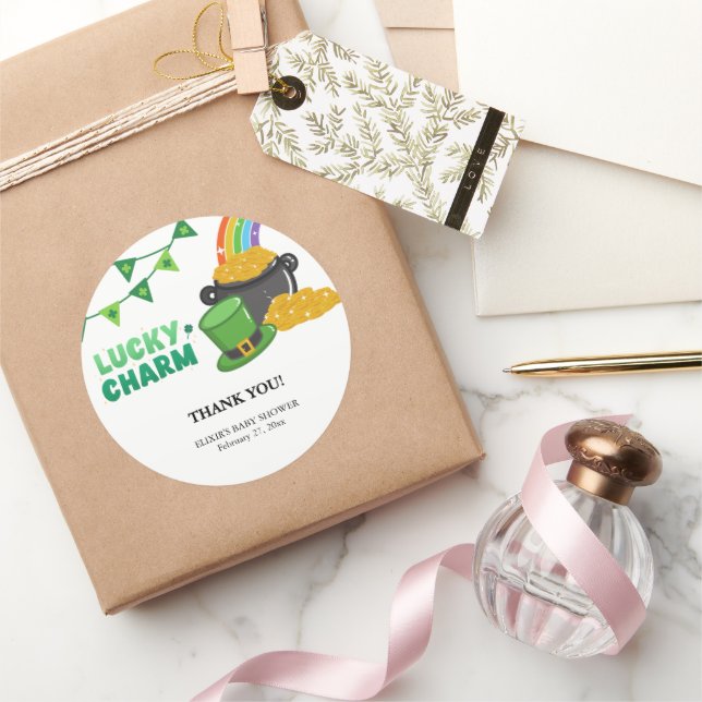 Pegatina Redonda Shamrock Charm Shamrock St. Patrick's Day Baby Sho (Regalar)