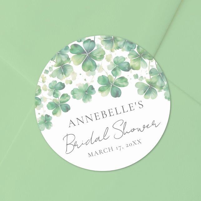 Pegatina Redonda Shamrock Clover Lucky In Love Bricky Shower (Shamrock Clover Lucky In Love Bridal Shower Classic Round Sticker)