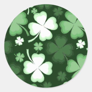 Pegatina Redonda Shamrock, cuatro rocas de hojas, Día de San Patric