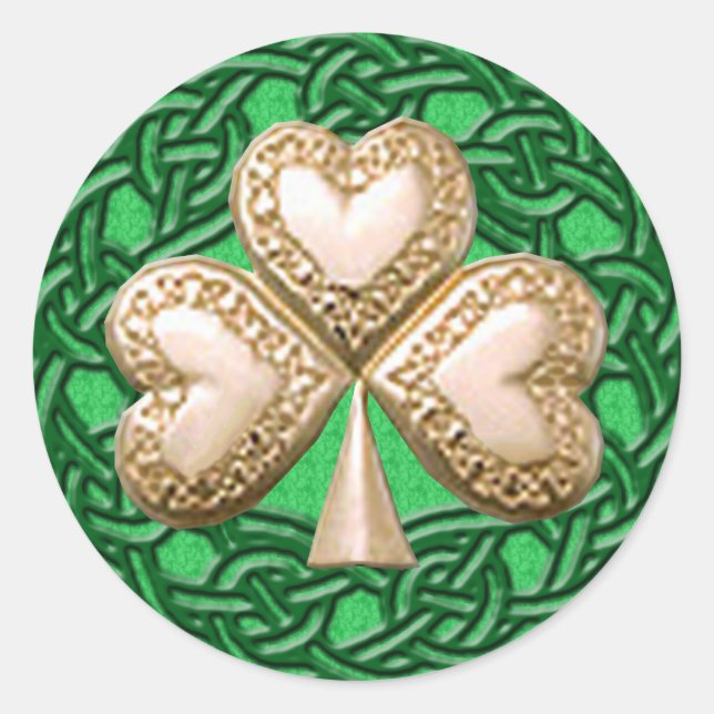 Pegatina Redonda Shamrock de oro en Pegatinas de nudos celtas (Anverso)