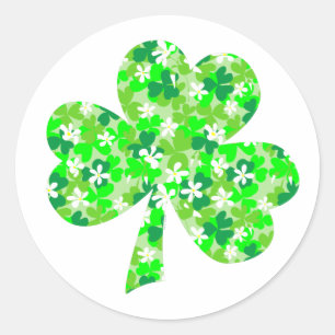 Pegatina Redonda Shamrock floral de San Patricio