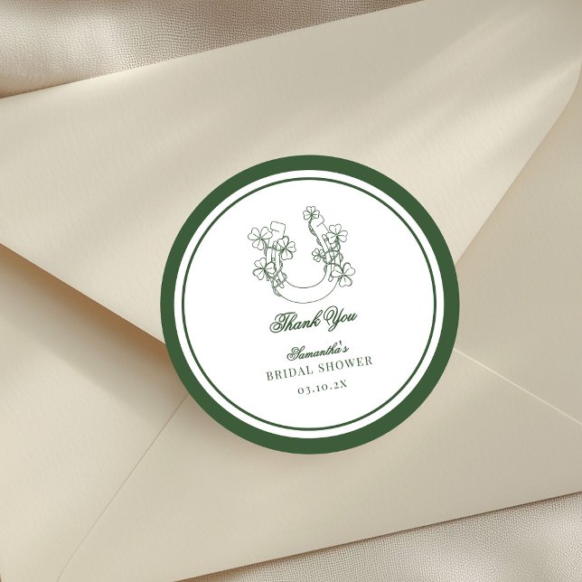 Pegatina Redonda Shamrock Horseshoe Bridal Shower Thank You (Subido por el creador)