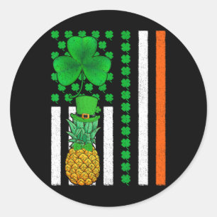 Pegatina Redonda Shamrock Irish Bandera Estadounidense Fruta de la