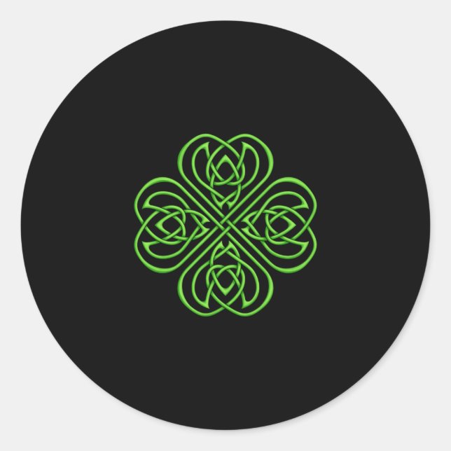 Pegatina Redonda Shamrock irlandés - Knotwork celta verde (Anverso)