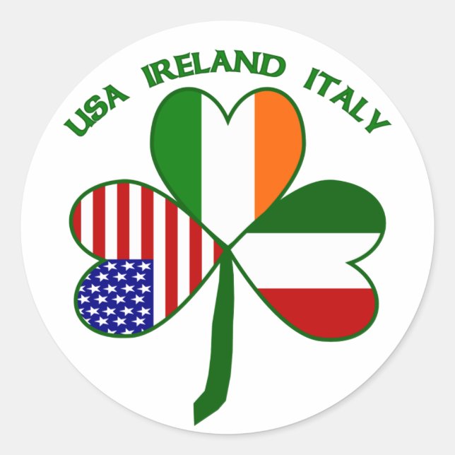 Pegatina Redonda Shamrock Italia Estados Unidos Irlanda (Anverso)