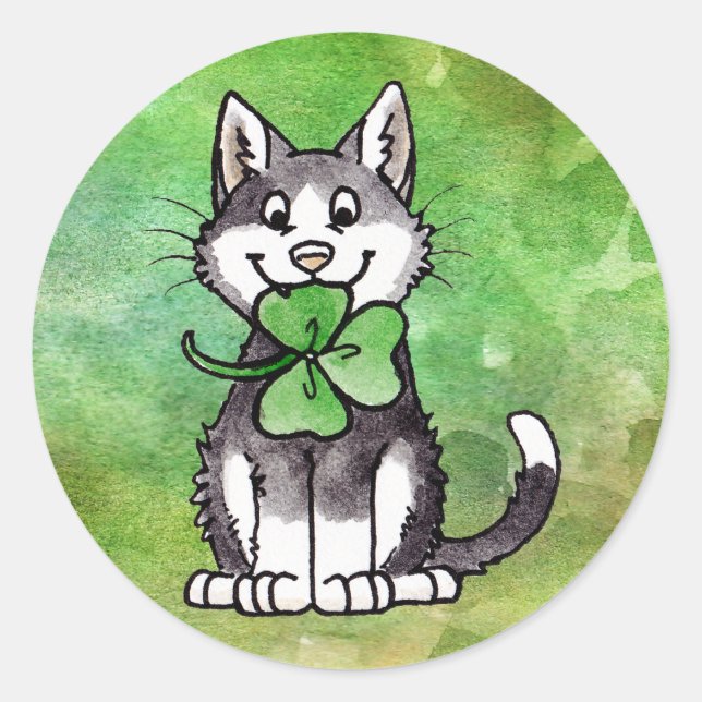 Pegatina Redonda Shamrock Kitty (Anverso)