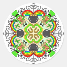 Pegatina Redonda Shamrock, Leprechauns Día de San Patricio